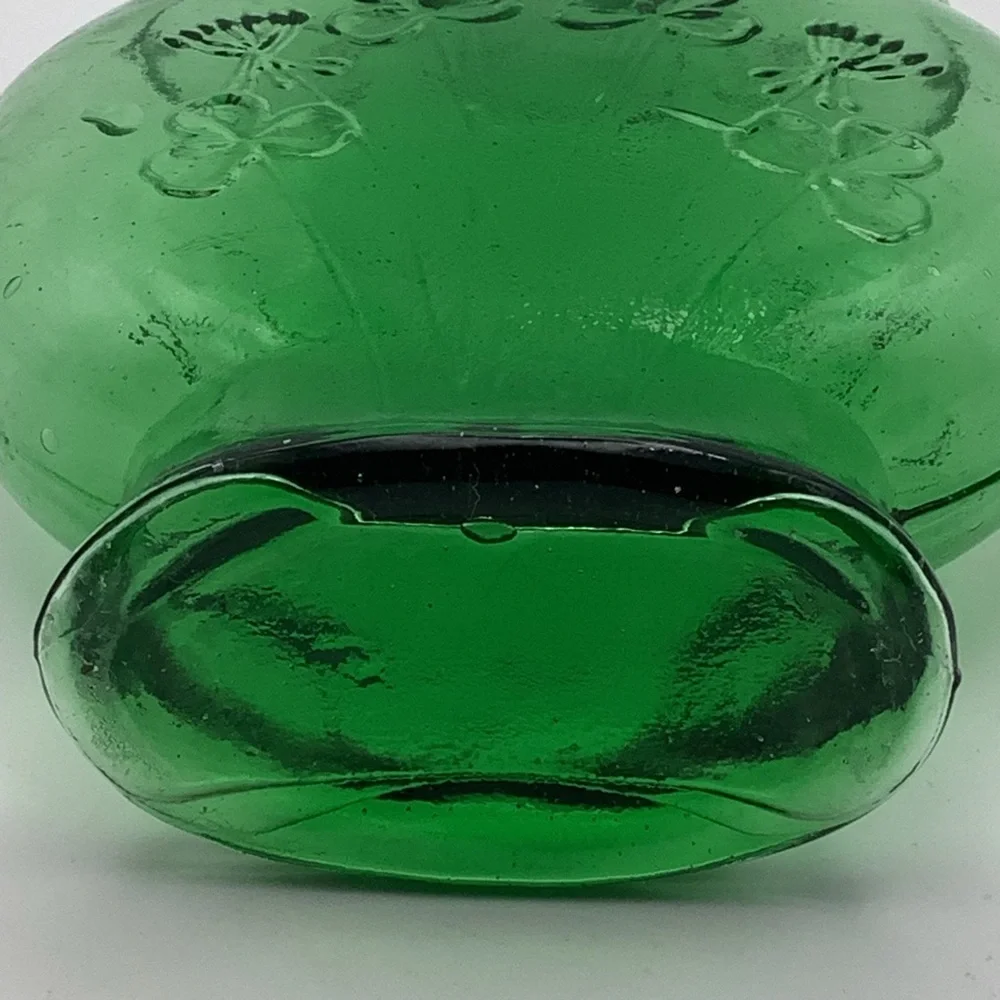 Green Glass Ruffle Top Vase with Embossd Shamrocks